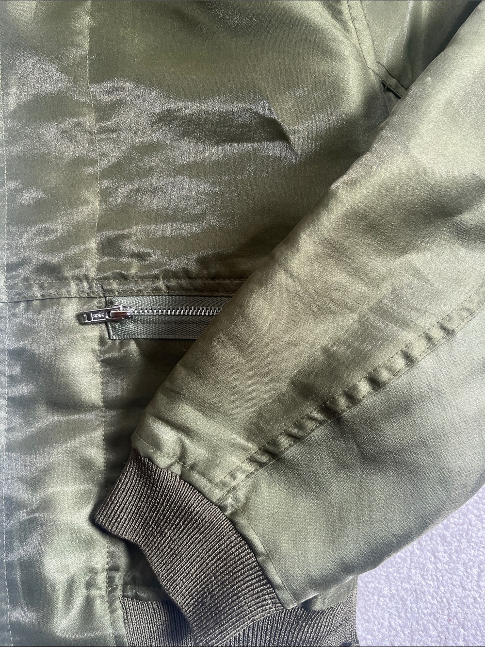 3.1 Phillip Lim Olive Satin Bomber Jacket+striped shirt lining - Picture 7 of 12